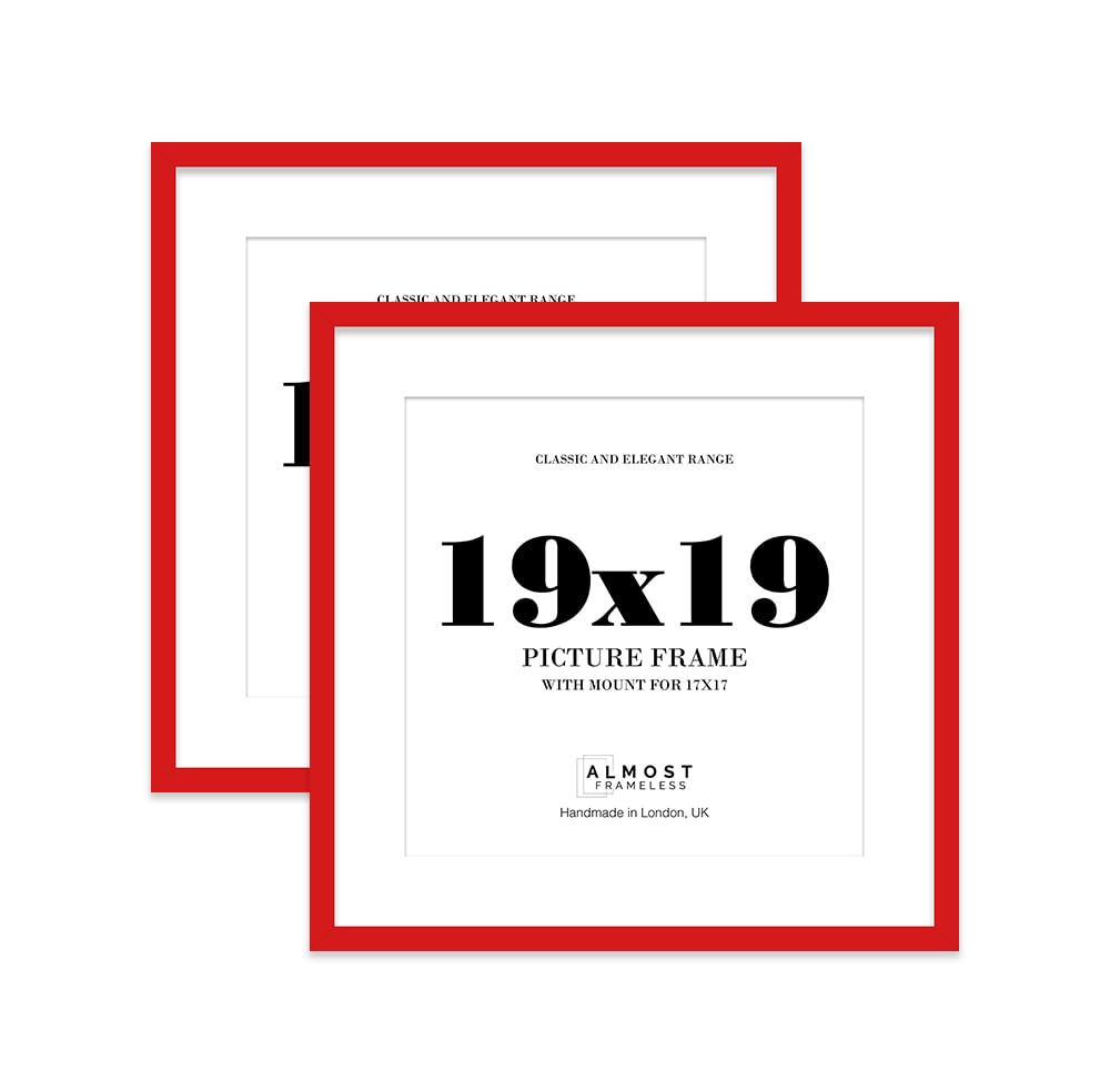 19x19 Red Picture Frame with Mount for 17x17 Photos, Prints - Modern Square Wall Frame, Set of 2