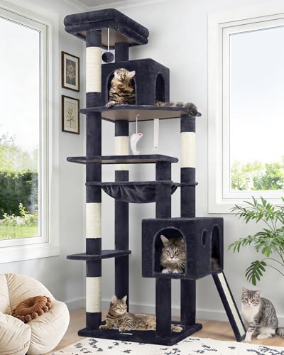 Globlazer Heavy Duty Cat Tree, 70 inch Sturdy Cat Tree for Indoor Cats Extra Large Cat Tower with Scratching Post, Hammock, Cat Condo for Adult Cats Kittens, F70 Pro, Dark Grey