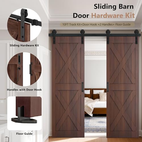 Heavy Duty Sliding Door Track Kit, 30" Wide for Interior and Exterior, Smooth and Quiet, Hook and 2 Handles, 10 FT Doubl
