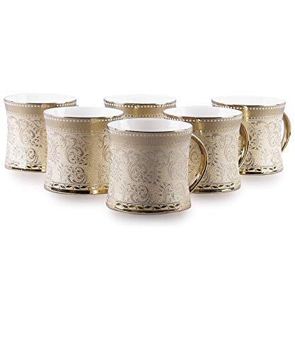Image of E-Ezra Diamond Tea Coffee Cups Mug Set (Set of 6) 150 ML, Bone China