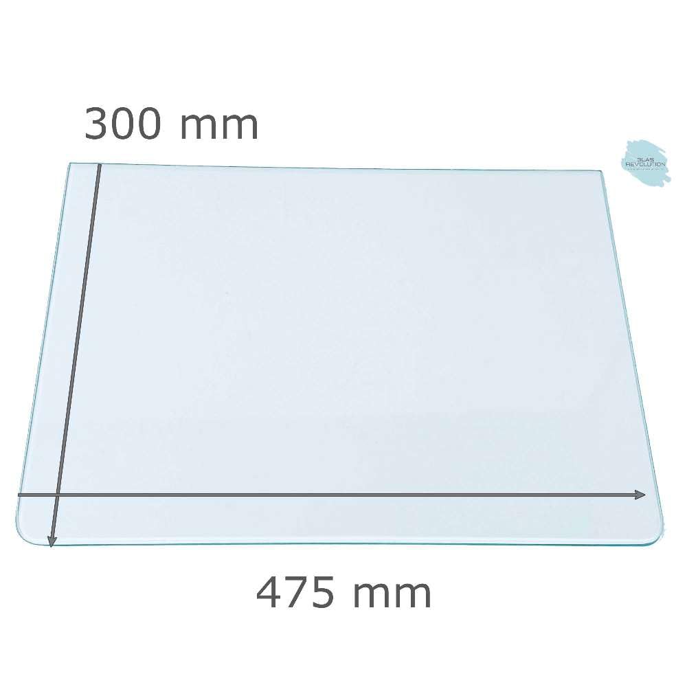 Kühlschrank Einlegeboden - Klarglas 4 mm – Glasplatte, 2 abgerundete Ecken, alle Maße lieferbar (89,96 EUR/qm) - 475 mm x 300 mm