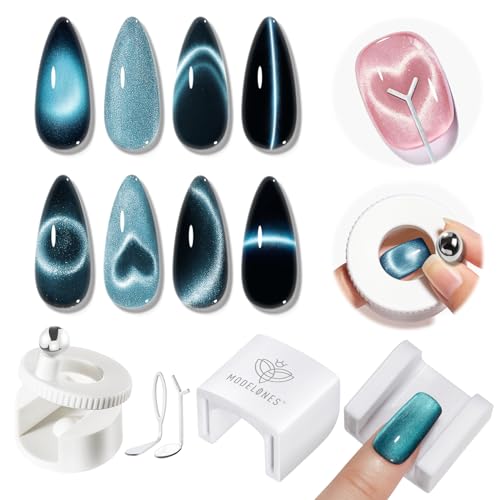 Modelones 5D Automatic Cat Eye Magnet for Nails 5Pcs Circle Nail Magnet Tool for Cat Eye Gel Polish 360 Rotating Cat Eye Magnet Tool U-Shaped&Ball Magnet&Hole&Heart Magnets for Glass Bead Nail Art