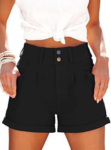 Hilltichu Womens Relaxed Fit Casual High Waist Pocketed Denim Shorts
