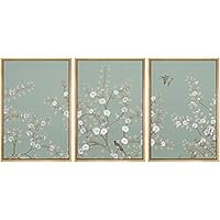 SIGNWIN Framed Canvas Print Wall Art White Blossoms Over Light Green Backround Nature Forest Drawings Fine Art Landscape Relax/Calm for Living Room, Bedroom, Office - 16