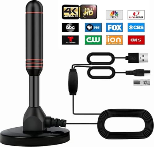Accesorios De Tv Y Video, Electronics Pantio Antena de TV Digital, 4K 1080P Antena de HDTV Interior con 1 Amplificador de Señal Inteligente y Base Magnética, Antena para TV Abierta para DVB-T...