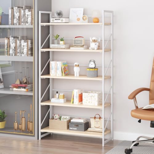 Image of JSB 5 Tier No Assembly Folding Bookshelf, 30.7 inch Wide Foldable Storage Bookcase for Home Office, Space-Saving Storage Shelf for Living Room (White)