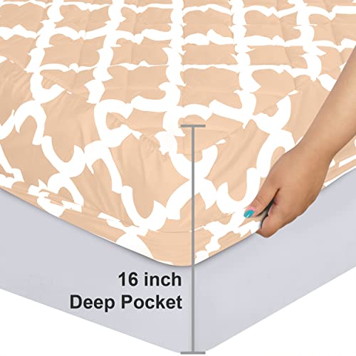 Utopia Bedding Quilted Fitted Mattress Pad (King, Quatrefoil Beige) - Elastic Fitted Mattress Protector - Mattress Cover Stretches Up To 16 Inches Deep - Machine Washable Mattress Topper #TOP2