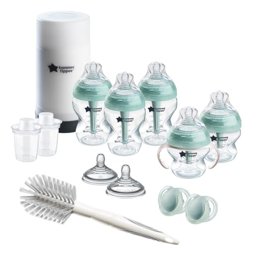 Tommee Tippee Advanced Anti-Colic Ready for Baby BPA Free 14 Piece Set, 5oz & 9oz Bottles, Slow & Medium Flow Nipples, 0-6 Month Pacifiers, Includes Travel Bottle Warmer & Removable Bottle Handles