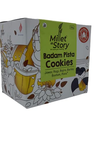 Millet Story-BADAM PISTA Cookies -150g (Pack of 2) | Zero Maida | Zero Trans fat | Multi Grain | Multi Millets | High Fibre | 100% Veg | Ragi, Jowar, Bajra, Barley & Dry Fruits