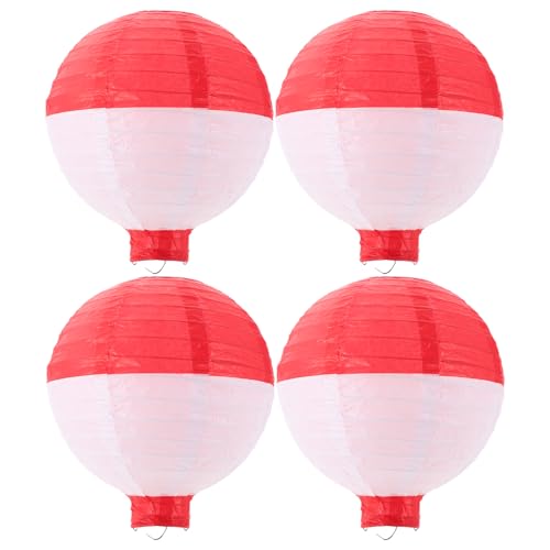 LOGOFUN 4PCS Ocean Themed Fishing Buoy Lanterns Paper Hanging Lamp Decor for Children Birthday Sea Party Decorations Favors - 8in White Red