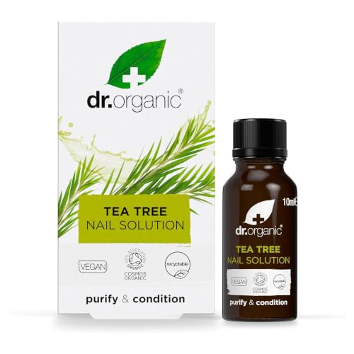 Dr Organic Tea Tree Nail Solution Purifying Conditioning  Mens Womens Natural Vegan Cruelty-Free Paraben & SLS-Free Recyclable & Recycled Ocean Bound Plastic Certified Organic 10ml