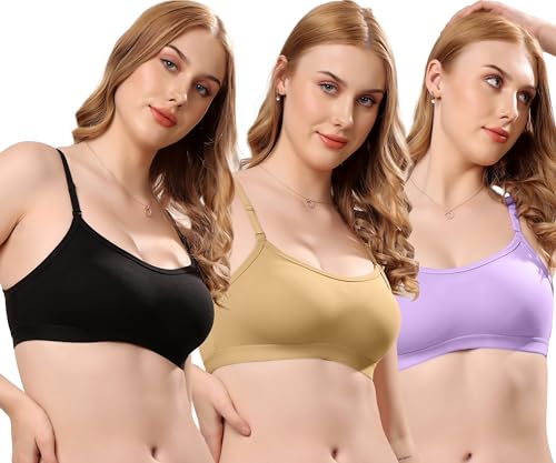 Image of London Hills Women's Cotton Sports Bra for Women Solid Bra Wireless & Non Padded Full Coverage Soft Hold Straps Super Combed Cotton Elastane Stretch Full Coverage Slip-On Active Bra
