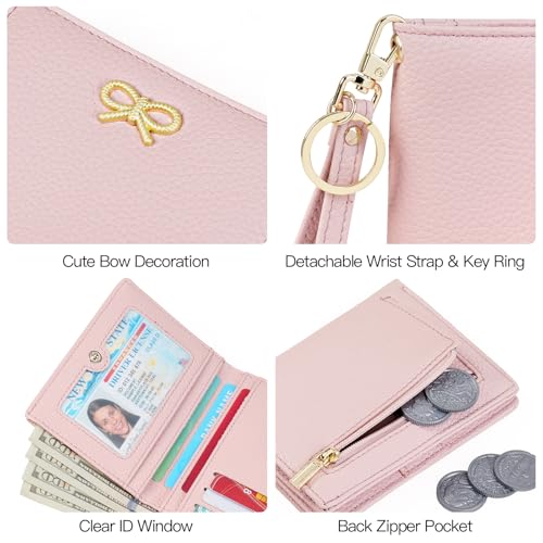 Image of GOIACII Small Women's Wallet RFID Blocking Wristlet Girls Cute Bow Mini Purse Bifold Silm Card Holder Pink