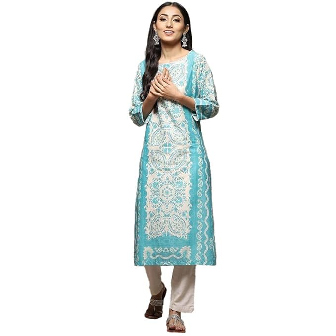 Image of BIBA Women Cotton Straight Fit Straight Printed Kurta