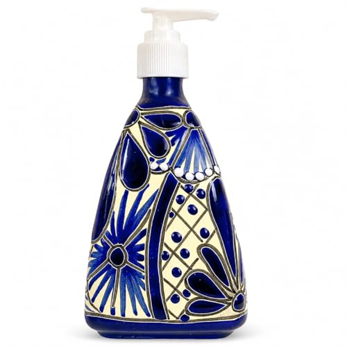 Pyramid Ceramic Soap & Lotion Dispenser, Blue & White - Jabonera Azul