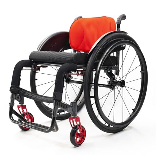 全地形対応軽量スポーツ用車椅子、アルミ合金製車椅子、輸送用車椅子、ポータブル車椅子、ハンドブレーキとクイックリリース後輪付き、大人用移動補助具(サイズ:16.9インチ/43cm、コロ