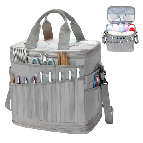 Image of Expandable Crochet Bag,Anti-Tangle Yarn Storage Organizer, Durable Knitting Project Bags for Crocheting Accessories, Portable Travel Yarn Bag for Knitters & Crocheters.ldeal Gift for Women (Gray)
