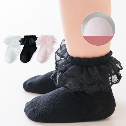 Infant Baby Girls Ruffle Socks Toddler Dress socks,Pack of 3/5/6 Baby Frilly Lace Ankle Socks2