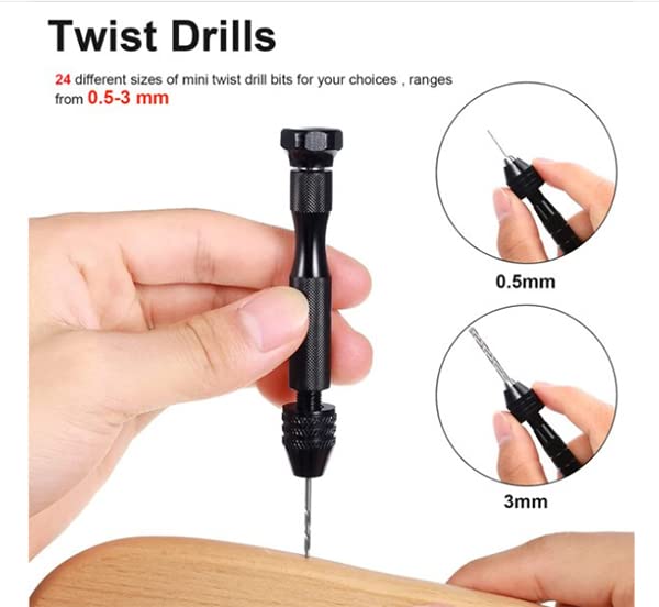 Precision Pin Vise Hand Drill with 25pcs Micro Twist Drill Bits Set (0.5-3.0mm) Mini Hand Drill Rotary Tool for PCB,Metal,Wood,Jewelry,Plastic 3