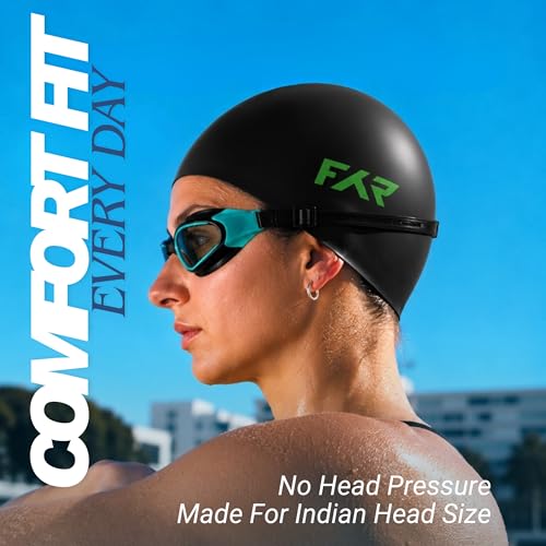Image of Swimming Cap for Men, Women & Kids 6-14 Boys Girls |100% Silicone Swim Cap for Long Hair| Indian Head Size Cap Comfort (Dark Night, Plain)