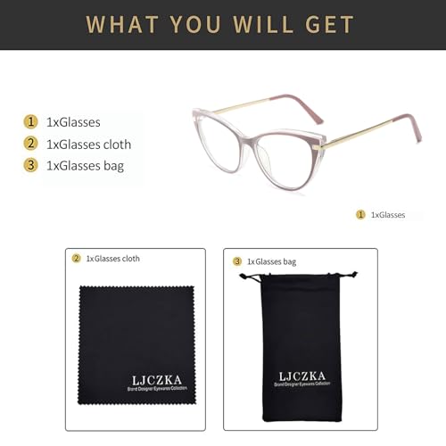 Image of LJCZKA Blue Light Blocking Glasses Women Anti Eye satrain Computer Cat eye Eyeglasses Cateye Clear Frame
