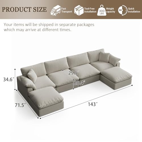 Image of Modern Modular Sectional Sofa U-Shaped 6-Seat with Ottoman,Light Beige-Extra Comfty Deep Seat Couch for Living Room,Apartment,Office & Small Spaces