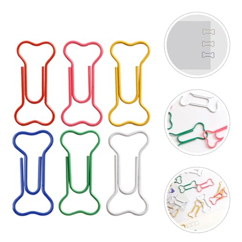 Lurrose 50 Bunte Knochen Büroklammern aus Metall Mittlere Clips für Büro Schule und Haushalt Kreative Lesezeichen mit Lustigem Hunde Design