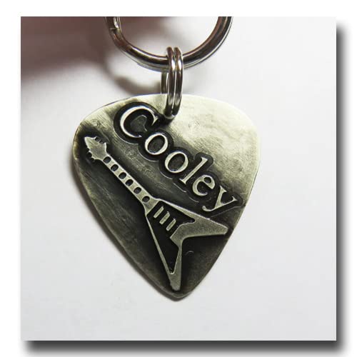 Miniatura 2 de Guitar Pick Dog Pet Tag Id-Custom Pet Id Etched Copper Brass Nickel-Music Collar Pet Tag-Guitar Pet Tag-Music Lover Dog Tag (1", Nickel Silver)