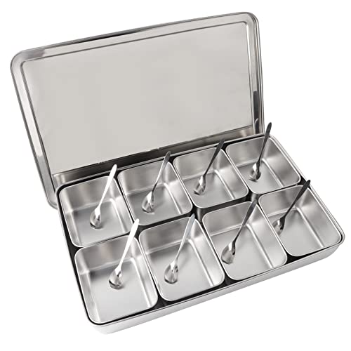 Atyhao Seasoning Box Set, 8 Grid Stainless Steel Seasoning Box Condiment Storage Containers Spice Jar Kitchen Utensils