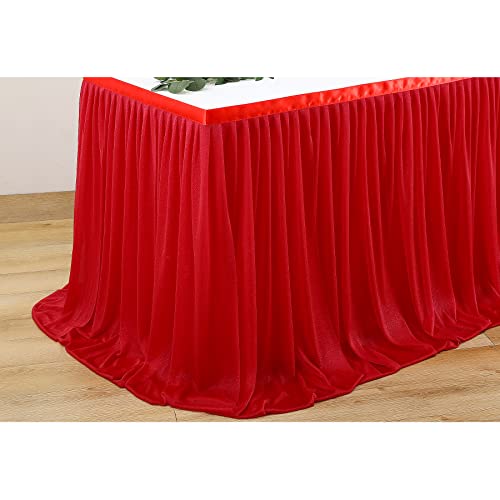 Christmas Red Chiffon 14Ft Table Skirt Wrinkle Free Tulle Table Skirt 6Ft For Rectangle Tablecloth For Weddings Party Birthday Table Decoration #TOP4