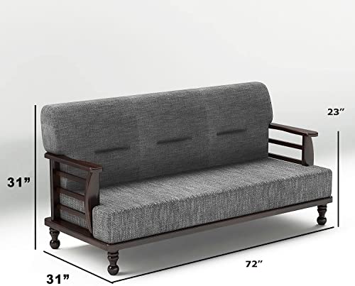 Image of DaneWood Wooden 6 Seater Sofa Set - 3+2+1, for Living Room, Drawing Room, Office & Lounge | Solid Sheesham Wood, Fabric (Brown)
