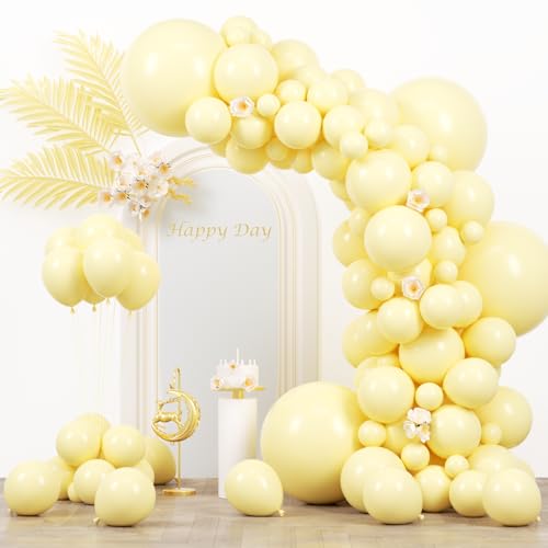Voircoloria 130pcs Pastel Yellow Balloons Different Sizes 18 12 10 5 Light Yellow Latex Balloon Garland Arch Kit for Birthday Baby Shower Graduation Wedding Gender Reveal Party Decorations