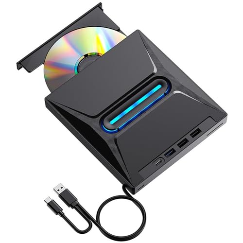 PACHHK Unidad Externa de CD y DVD USB 3.0 Unidad de CD/DVD +/-RW Portátil de Alta Velocidad con Lector de Tarjetas SD, Grabadora de CD ROM y Conexión USB-C