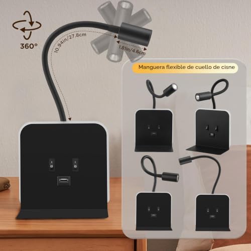 Aplique LED de pared para interior regulable con base y USB 6