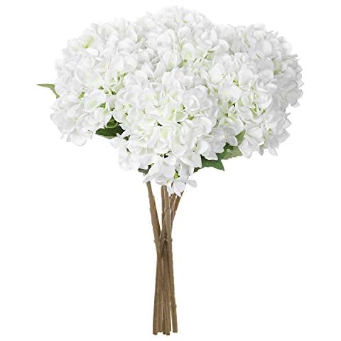 EZFLOWERY 5 Pcs Artificial Silk Hydrangeas Flowers 18'' Bouquet Arrangement, for Home Decor, Wedding, Office, Room, Hotel, Event, Party Decoration (White) Cover