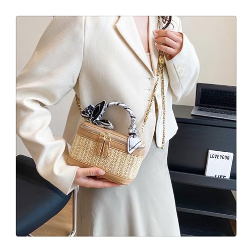 Bolso bandolera cuadrado para mujer de paja y cuero miniatura 2