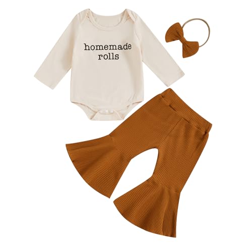 Image of Ysfanwuxi My First Thanksgiving Christmas Baby Girl Outfit Newborn Girl Romper Bell Bottoms Flare Pants Headband 3PCS Clothes