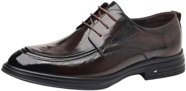 Black Patent Men's Dress Shoes Business Fashion Lace Up Shoe Rebound Shock Absorption Rubber Soft Sole Shoes for Men(D,6)