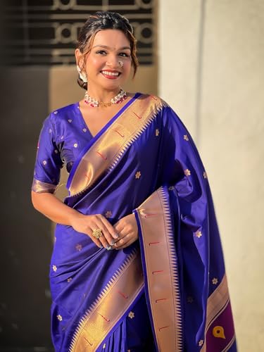 Panzora royal blue paithani silk saree – image 4