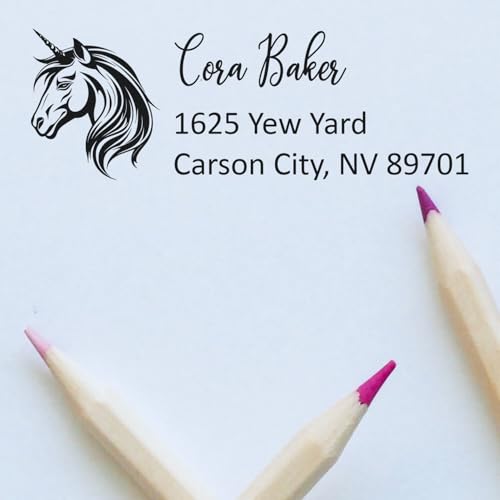 Emeraldglint Unicorn Duo Hand Address Stamp - Personalized Rubber Stamp