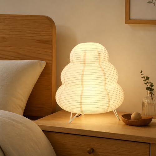 Qnbonrich Lampe de table en papier de riz - 26 cm - Blanc - Culot E14