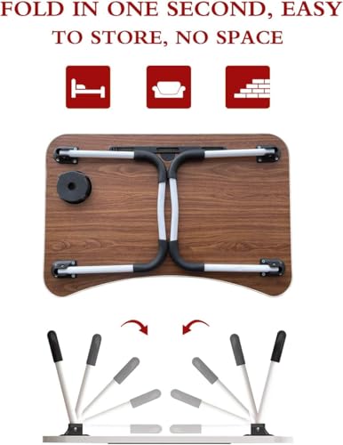 Image of Laptop Table, Study Table Portable Multifunction Portable Laptop Desk Bed Tray Breakfast Table with Folding Legs for Eating Breakfast, Reading Book, Watching Movie on Bed /Couch /Sofa(Wooden)