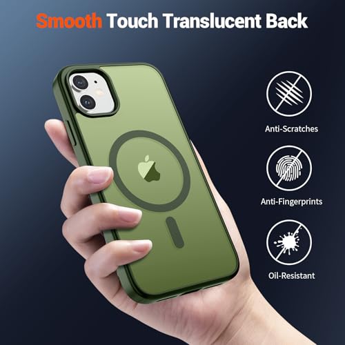 Image of SUPFINE Magnetic for iPhone 12 Mini Case & iPhone 13 Mini Case (Compatible with MagSafe) (Military Grade Drop Protection) Slim Translucent Matte Shockproof Phone Cover,Cangling Green