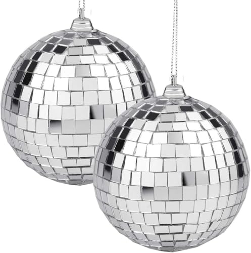 2-piece disco mirror ball silver hanging ball 1950s 1960s 1970s disco DJ lighting effects party home decoration stage props school holiday party Christmas party