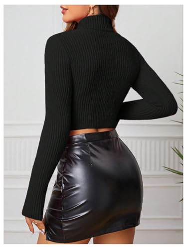 MakeMeChic Women's Fuzzy Turtleneck Sweater Slim Fit Long Sleeve Ribbed Knit Crop Sweater Pullover2