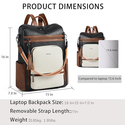 Image of Shrrie Vegan Leather Laptop Backpack for Women 15.6 inch Work Backpack Fashion Travel Backpack Purse for Business College