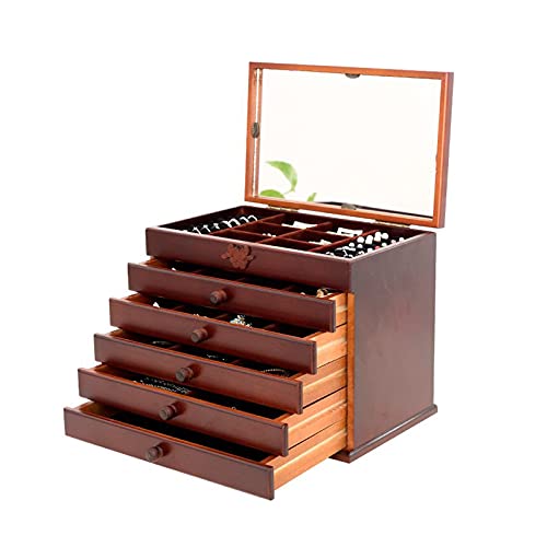 HTTGDGDH Joyeros Grandes De Madera para Mujer, Organizador con Cerradura, para Anillos, Collares, 5 Cajones, Accesorios para El Hogar.