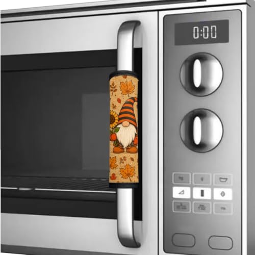 Image of Fall Decorations Refrigerator Door Handle Covers Set of 6 Kitchen Electrical Appliances Handle Protector for Fridge Microwave Oven Decor, Gnome Fall Maple Leaf Retro Beige