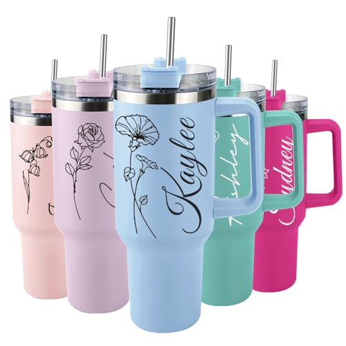 Personalized 40 Oz Tumbler with Handle and Straw, Mothers Day Cus...