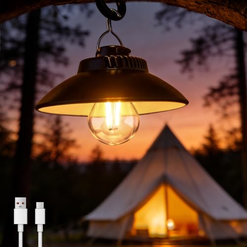 Lámpara Camping Recargable, Retro LED Linterna de Camping Portátil con Gancho, 2 Modos, IPX4 Impermeable, Luz para Tienda de Campaña, Senderismo, Pesca, Emergencia, Corte de Energía (Blanco Cálido)